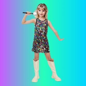 NWT Girls Multicolor Sequin Sleeveless Party Dress with Microphone Prop‎ - Small